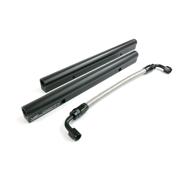 Top Street Performance Fuel Rails - TSP Velocity Billet Aluminum w/ Mid Pipe - 5.0 Coyote, Black