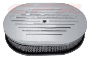 CHEVY/FORD/MOPAR 12" OVAL POLISHED ALUMINUM AIR CLEANER - BALL MILLED
