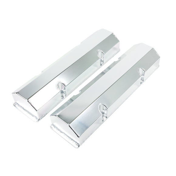 Top Street Performance Valve Covers - Fab. Alum., Short Bolt w/o Holes SBC Perim., Clear Anodized