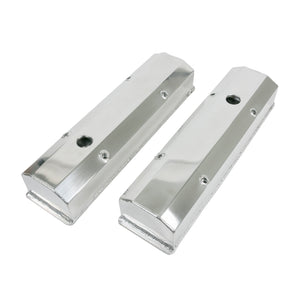 Top Street Performance Valve Covers - Fab. Alum., Long Bolt w/ Holes SBC Perim., Polished