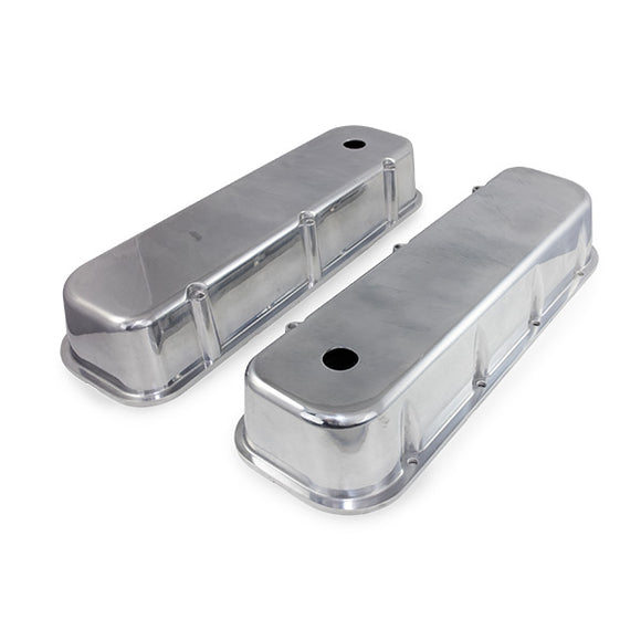 Top Street Performance Valve Covers - Cast Alum., Smooth, Short Bolt w/ Holes - BBC, Polished